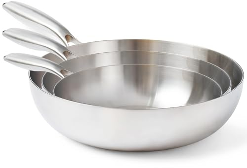 HOUSLUX Padella in acciaio inox non rivestita, diametro in acciaio inox, per induzione professionale (20-24-28 cm)