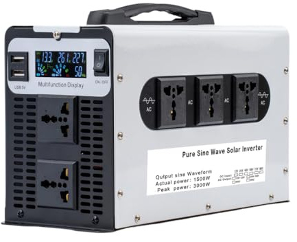 AISINILALAO 3000 W DC 12 V/24 V/48 V/60 V/72 V Reiner Sinus-Wechselrichter, Ladegerät, DC-Eingang, AC-Ausgang, 110 V/220 V, Auto-Solar-Wechselrichter-Konverter mit 5 AC-Steckdosen,24v to 220v