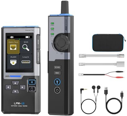 DEWIN Testeur de câbles réseau multifonctionnel LPM-10A, détecteur de câbles multifonctionnel avec connecteurs RJ45 et RJ11 et détection PoE clignotante
