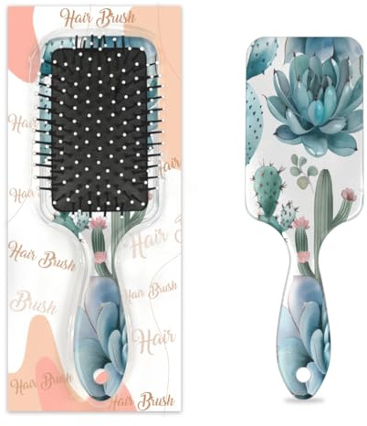 Watercolor Cacti Succulent Hair Brush, Detangling Hair Brush for Thick, Curly Hair, Air Cushion Massage Comb, Premium Ladies Gift for All Hair Types