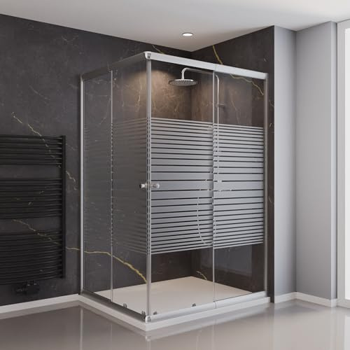Schulte Sunny Duschkabine Eckeinstieg, 80-100 x 100-120 cm, Silberfarben | Schiebetüren einzeln variabel verstellbar, 180 cm Höhe, 4 mm Sicherheitsglas (ESG), Querstreifen, EP194421012 169 72