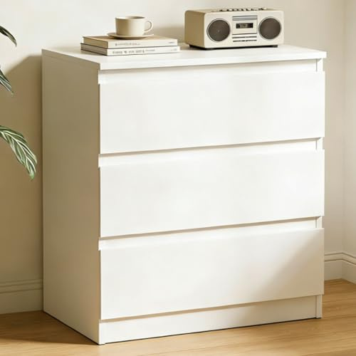 YOUDENOVA Kommode mit 3 Schubladen, Weiß Holz Kommode für Schlafzimmer Flur Wohnzimmer, Komodenschrank 40cm Tief, Schubladenschrank 70 cm Breit, Modern Möbel, 70 x 40 x 75 cm
