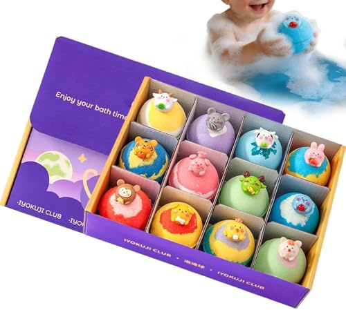 Schaumbad Set | Parfümierter Badezusatz 12 Stück | Geschenk Badekugeln mit Spielzeug | Entspannendes Spa Erlebnis für Zuhause, Reise, Kinder, Erwachsene