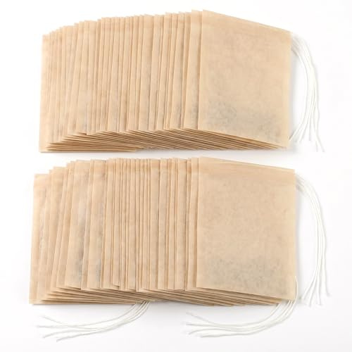 Plkjiu 100Pcs Plastic Free Empty Tea Bags, 100% Natural Wood Pulp Paper Tea Filter Bags, Disposable Tea Bags for Loose Leaf Tea with Drawstring, Biodegradable Tea Infusers for Coffee Herbs Spices Home