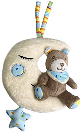 babynova Spieluhr Mond mit Teddy Bär ab 0 Monate, Einschlafhilfe für Babys, Musik Spieluhr mit der Melodie Brahms Wiegenlied - Schlafhilfe zum Aufhängen und Aufziehen – Geschenk zur Geburt