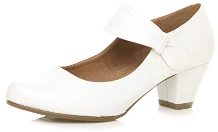 Womens Ladies mid Heel Mary Jane Strap Smart Work Comfort Court Shoes, 7 UK, White Matte