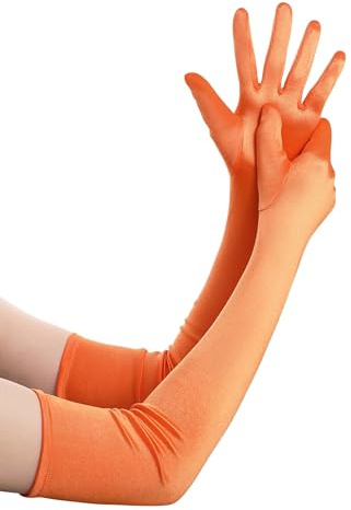 BABEYOND Damen Satin Classic Opera Fest Party Audrey Hepburn Handschuhe 1920er Stil Handschuhe Elastisch Erwachsene Größe Ellenbogen bis Handgelenk Orange