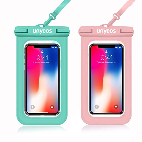 unycos - Fundas para Móvil Impermeables IPX8 Universal, Sumergibles con Correa, Bolsas Estanca | iPhone 16 15 14 13 Air/Mini/Pro MAX, Xiaomi 14 13, Galaxy S24 S23 S22, Sony hasta 6,9 (Verde + Rosa)