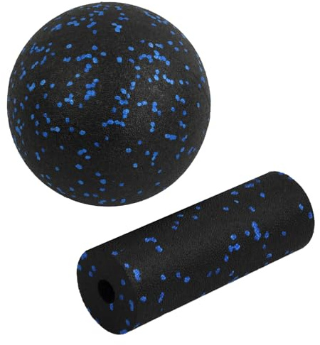volumoon Pallina Massaggio Set (1 x Mini Foam Roller e 1 x Sfera Singola), Pallina Massaggio Muscolare, Palle Automassaggio, per Massaggio Fascia, Rilassamento Muscolare, Accupoint Massaggi (Blu)