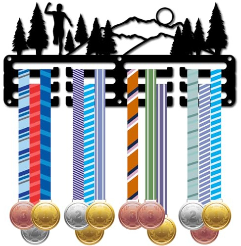 CREATCABIN Lauf-Medaillenaufhänger,Medaillenhalter,Sportrahmen,Eisen,Wandhalterung,Dekor,Kleiner Medaillenaufhänger,Organizer Zum Aufhängen von Marathonläufern,Trailrun-Medaillen,29x13cm,Schwarz