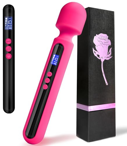 Vibrator Wand, 12 inch Powerful Vibrating Massager Adult Toys with Display 10 Patterns 4 Speeds, G Spot Vibrator Women Sex Toys for Clitoral Stimulation Bed Vibrator, Vibrators & Adult Sex Toys (Rose)