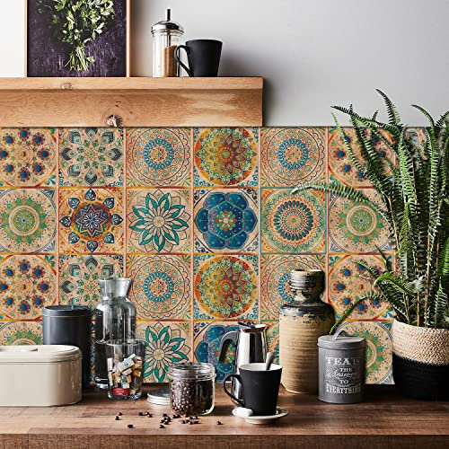 24 pegatinas de azulejos marroquíes de 15 x 15 cm para cocina, baño, vintage, impermeable, a prueba de aceite, para pegar en azulejos, vinilo para pared