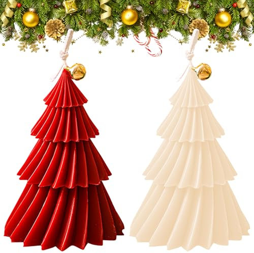 2 Piezas Vela con Forma de Arbol de Navidad Vela perfumada Velas de Aromaterapia de Cera de Soja para Chimenea Decoración de Mesa para Fiestas (C)