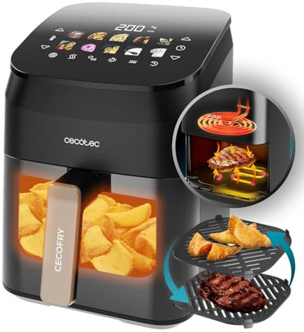 Cecotec Friggitrice ad Aria 4.5 Litri - Air Fryer Cecofry&Grill Smokin' 4500. 1900W, Piastra - Grill - Doppia Resistenza, Affumicatore Integrato, Temperatura Regolabile 40-200°C, 10 Menu