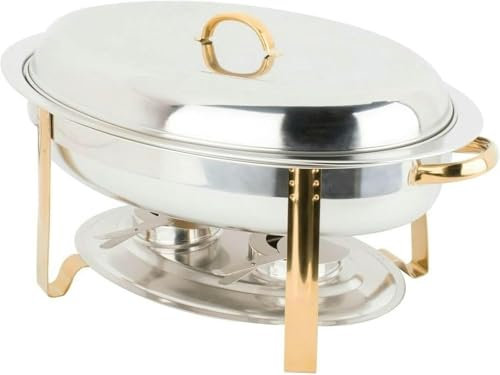 Chafing Disk Buffet Set Rostfritt stål Chafing Disk Buffet Set 6-Pack 6 Qt. Guld Rostfritt stål Oval Skavskål Set Full storlek Buffé Catering Varmare Set