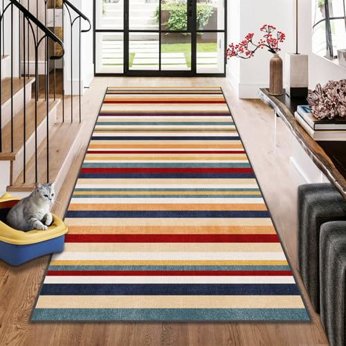 Teppich Läufer Flur Küchenläufer Vintage Teppichläufer Flur Küchenteppich Waschbar Rutschfest Flurteppich Läufer Lang Küche Teppich Eingangsbereich Polyester Meterware Anpassbar Rug 80 x 500 cm