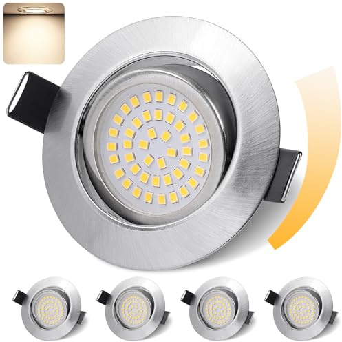 GeyouLux LED Einbaustrahler 230V Dimmbar 68mm 6W IP44 LED Spots 4er set | 45° Schwenkbar 4000K Neutralweiß Deckenspots für Badezimmer Küche Wohnzimmer Einbauspots Flach Einbauleuchten Nickel