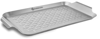 BURNHARD Grillschale 37 x 25 x 2 cm aus Edelstahl für Gemüse, Fleisch und Fisch, Gemüsekorb für Gas-, Elektro- und Holzkohlegrill, spülmaschinenfest, rostfrei