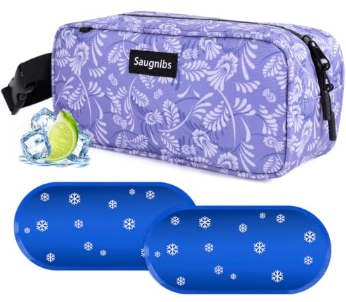 Saugnlbs Small Cool Bag,Mini Cool Bag with Ice Packs,Small Insulated Lunch Bag with Handle Buckle,Freezable Lunch Bag for Travel/Work/School/Outdoors, 10“ x 4.5”x 5”,Leaf