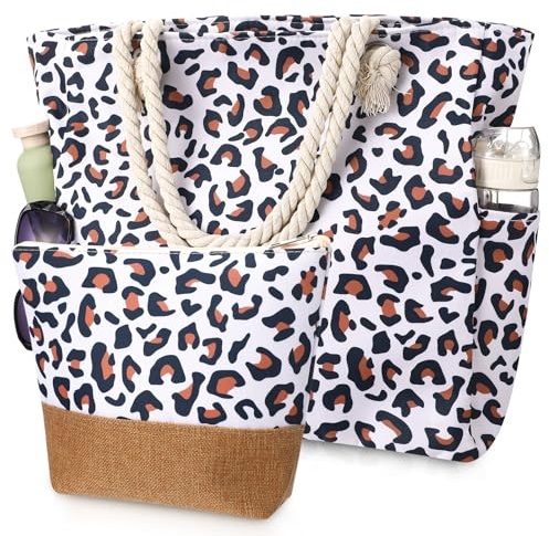 patinadrift Leo Strandtasche Damen Groß Taschen Leoparden Wasserfeste | Badetasche Tasche Geräumige und Praktische Saunatasche mit Reißverschluss für Urlaub und Alltag
