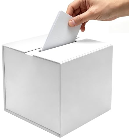 HYZYWON Caja de votación blanca plegable 21x21x21 cm – 4 lados para dibujar – Caja de cartón DIY para graffitis – Urna creativa para bodas, eventos, aulas y fiestas familiares