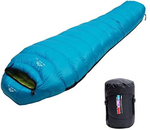 Saco de dormir para acampar de LMR, con saco de compresión, azul celeste