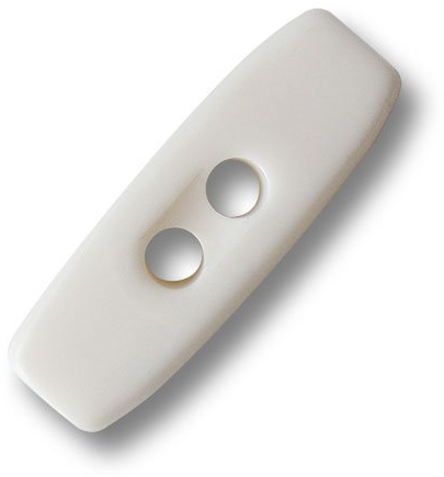 6er Set weiß glänzende Zweiloch Knebelknöpfe aus Kunststoff/Weiß glänzend/Kunststoff Knöpfe/Ø ca. 15x30mm