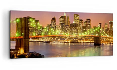 Panorama Bilder auf Leinwand 100x40cm Leinwandbild mit Rahmen New York Brücke Groß Wanddeko Bild Schlafzimmer Küche Wandbilder Dekoration Wohnzimmer Wall Decor Canvas Wand Kunstdruck Art AB100x40-3517