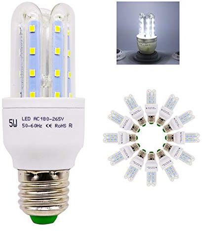 Chao Zan 12 x LED-Glühlampe in U-Form, 3U 5W entspricht 50W Halogen Leuchtmittel, E27 kühles Weiß 6000K,LED Energiesparlampe, nicht dimmbar LED-Glühlampe,Hauptmaterial, Glas.
