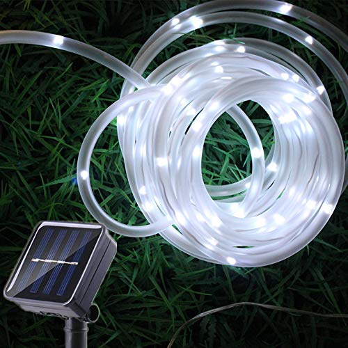 Sunboia Stringa di luci a energia solare, luci a corda, tubo di rame, 7 m, 50 LED, luci solari per giardino, cortile, casa, festa di nozze, decorazioni natalizie (bianco)