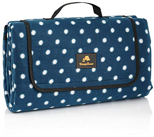 CampFeuer Picknickdecke wasserdicht 200x200 cm | blau | Muster: Punkte | XXL Campingdecke wasserabweisend | Stranddecke isoliert, Outdoor Decke | Camping Zubehör Picknick, Campingmatte