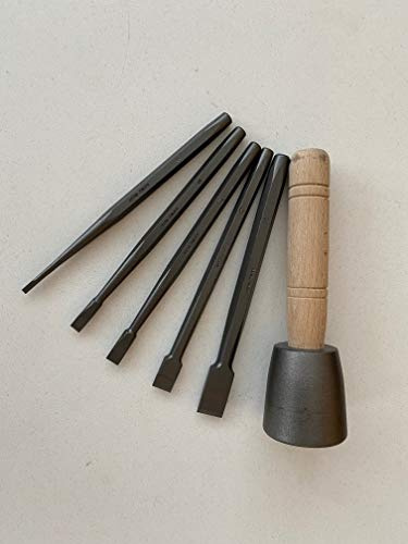 Southern Stone Italian Tungsten Tipped Stone Carving Chisel Set - Various Sizes (4, 8, 10, 15, 20mm) & 600g Dummy Hammer