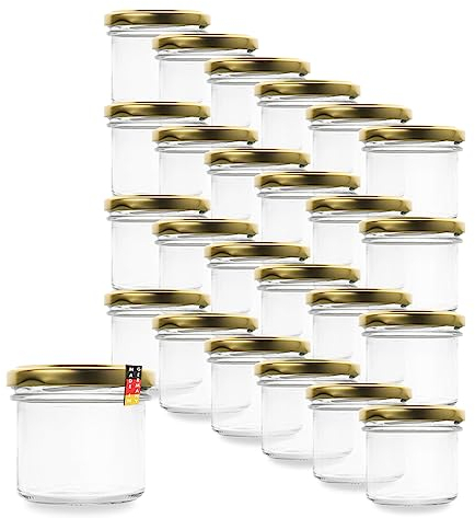 Flaschenbauer- 24x Sturzgläser 125ml inkl. goldene Twist Off Verschlüsse zum Einmachen von Suppen, Babynahrung oder zur Aufbewahrung von Tee und Kräuter