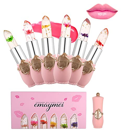 Xiangmall 6 Stücke Gelee Lippenstift Farbwechsel Temperatur Kristall Lippenbalsam Blume Farbwechsel Lipgloss Geschenk für Mutter Mädchen (6 stück)