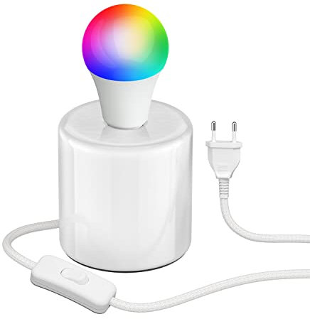 ledscom.de Lampada da tavolo TIPO Porcellana rotonda bianca incl. E27 Smart Home RGBW Lampada LED, 8,89W, 892lm