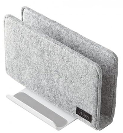 Sonic Utlim Vertical Laptop Stand for Desk, Dock Holder with Felt Cover, Desk Organizer, Storage and Stand for All MacBooks, Windows Laptops, Tablets, and Smartphones, UT-5352-W