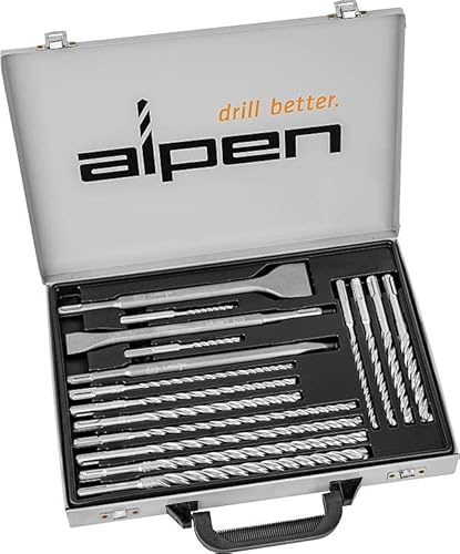 ALPEN Bohrer-Kassetten Set SDS+FORCE X KIT 16 Meißel (16-tlg., mit 4 Vollhartmetall-Schneiden, mit Dübellängenindikator, Hochleistungsbohrer, Bohrsortiment) 0000500216100