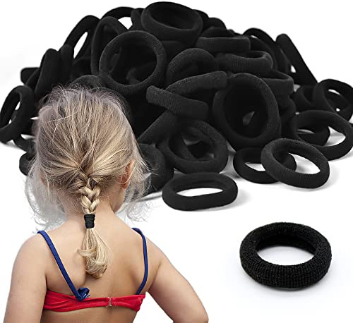 100Pcs Baby Elastics Hair Ties, Candy Color Seamless girls hairbands,3cm Ponytail Holder Hair Accessories，Multi-colored hair bobbles for girls (3cm) (Black)