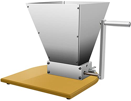 AIZYR Manual Malt Mill Grinder for Homebrew - Barley Grain Crusher with Wooden Board Base and 304 Stainless Steel Adjustable 2-Roller