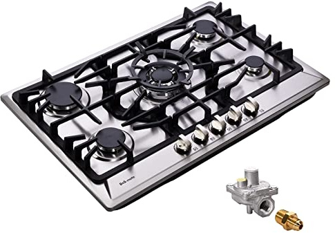 30 Inch Gas Cooktop, Built-in Stainless Steel 5 Burners Gas Stovetop LPG/NG Convertible Gas Stove Top Dual Fuel Gas Hob DM527-SC02