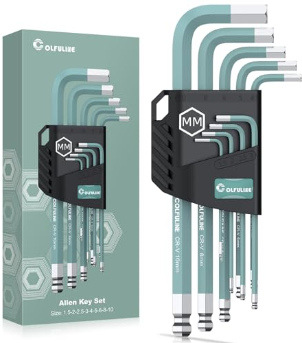 COLFULINE 9-Piece Allen Key Set - Metric, Size Marked 1.5mm-10mm, Anti-Slip Long Ball-End Hex Keys for Furniture Assembly, Bicycle Repair & Household DIY (Green)