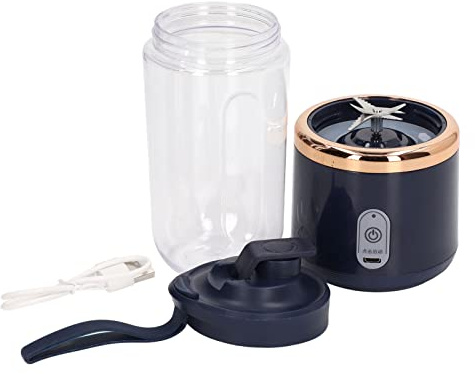 Wakects mini licuadora eléctrica, 300 ml portátil licuadora Juicing Cup Botella mezclador de frutas 1200 mAh carga USB con tapa 6 cuchillas para moler el (azul, 6 cuchillas, tapa)