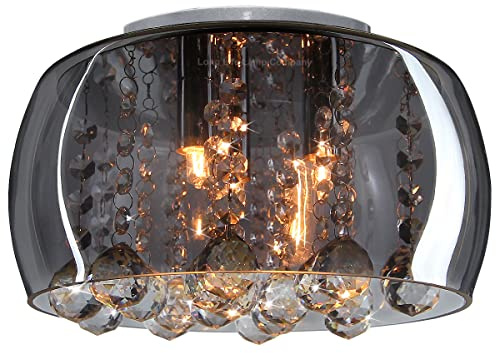 Modern Flush Mount Crystal Ceiling Light Round Glass Ceiling Lamp Shade Smoked Grey H3073