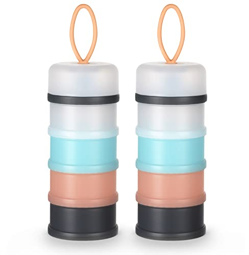 Vicloon Baby Milk Powder Dispenser, 2PCS Portable 4 Layers 120ml per Layer Translucent Compartments, Kids Baby Storage Container Stackable Pots, Snack Storage Container, Gray & Pink & Blue