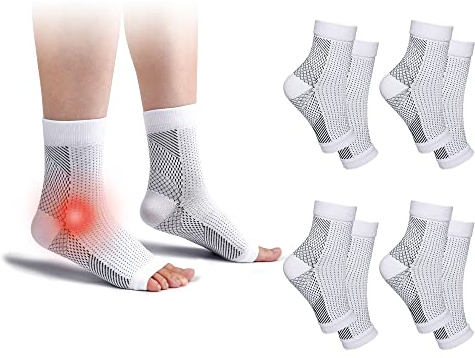 cheap4uk 4 Pairs Cavigliera Sportiva Cavigliera Ortopedica Tutore Caviglia Distorsione Fascia Elastica Caviglia Suppor per Cavigliera Uomo E Donna Fascite Plantare (Bianco, S)