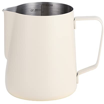 ALXBSONE Milchaufschäumkrug, 600 ml, verdickter 304 Edelstahl, Kaffee ziehen Tasse Milch schäumende Tasse, Espresso Kaffee dampfenden Topf, Milchkännchen Krüge(Weiß)