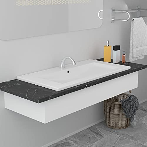WIFESE Lavabo da Incasso Lavabo Lavanderia Lavabo Da Appoggio Bagno Lavabo Sottopiano Lavatoio Da Incasso Lavabo Ceramica Lavandino Bagno Lavatoio Ceramica 81x39,5x18,5 cm in Ceramica Bianco