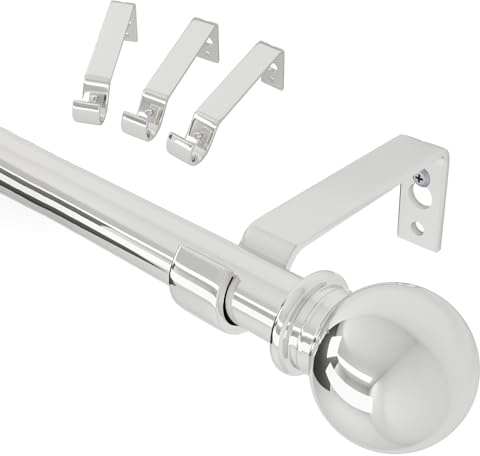 Gardinenstange Silber 80-300 cm Lang, Gardinenstange Edelstahl mit Halterung, 16mm Durchmesser Gardinenstange Wandmontage mit Kugelendstück. Gardinenstange Metall mit Spleißen Verstellbare