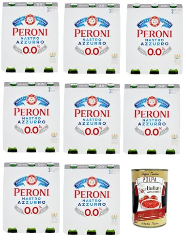 24x BIRRA Peroni Nastro azzurro zero alkoholfrei Flaschen Bier 0% Alk. 0,33l Flasche + Italian Gourmet polpa 400g