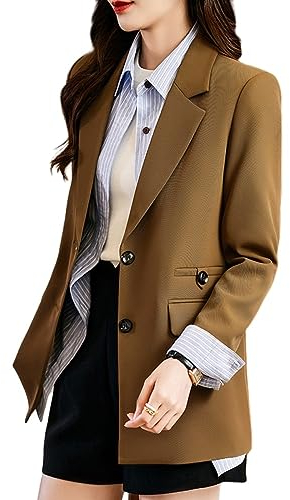 Blazer Damen,Langarm-Blazeranzug Für Damen In Schwarz Mit Gekerbtem Revers, Lässige Strickjacke Mit Offener Vorderseite, Mantel Mit Zwei Knöpfen Und Taschendesign, Stilvoller Arbeitsanzug, Jacken